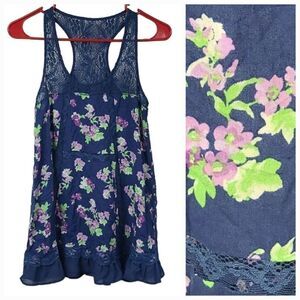 Aeropostale Juniors XS Soft Blue Floral Lace Sleeveless Top Ruffled Racerback